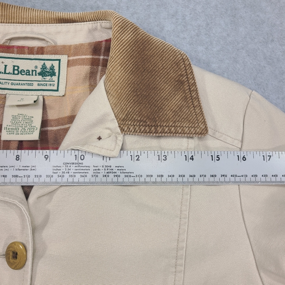 LL Bean Field Barn Work Chore Coat Jacket Small Regular Khaki Plaid Lined 267093 - Picture 7 of 13